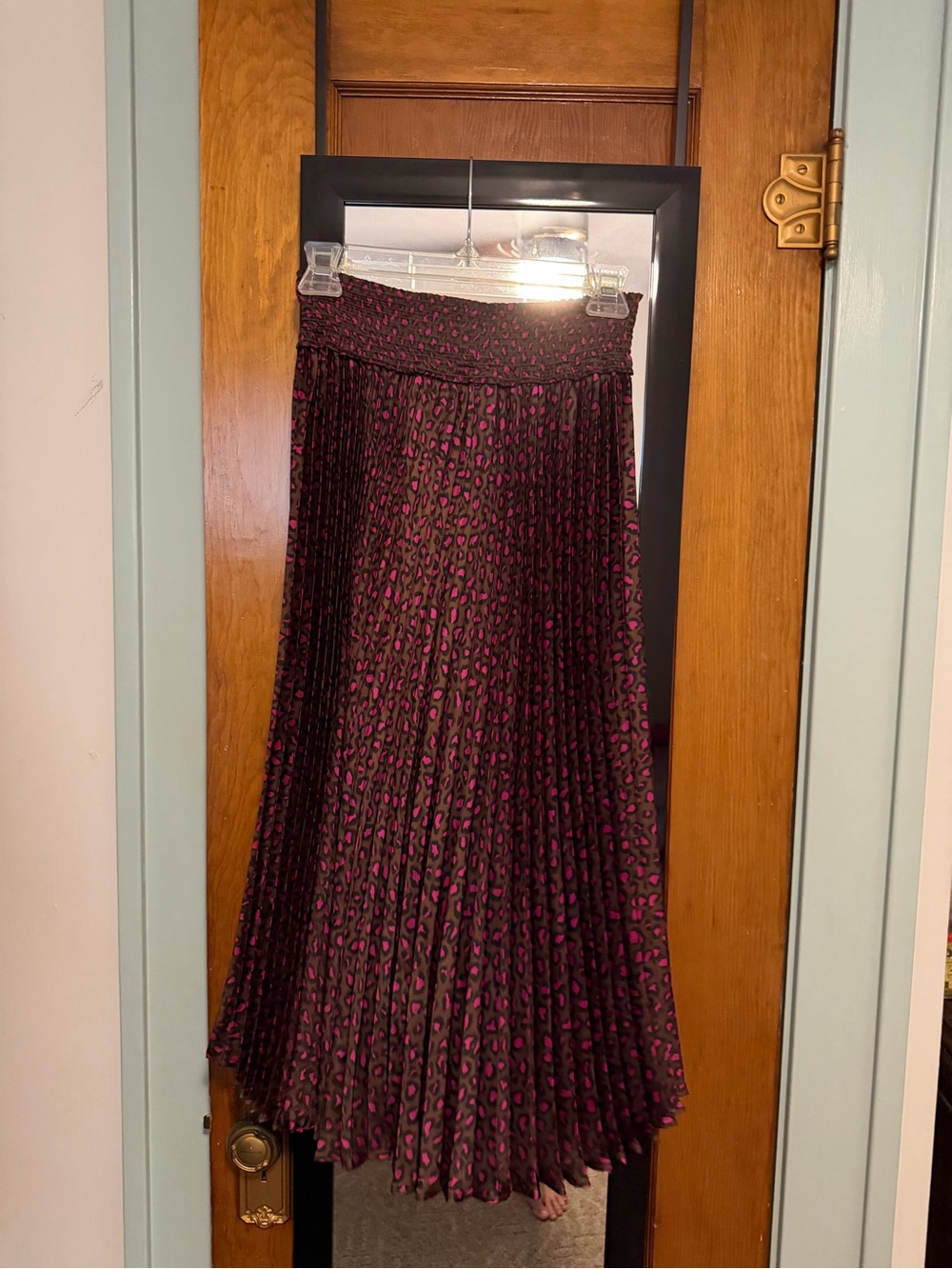 Banana Republic Pleated Midi Skirt in Burgundy and Black Leopard